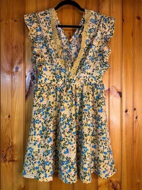 Kohl's Yellow Floral Lace-Trim Midi Sun Dress